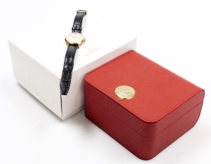 A Tudor Royal gentleman's wristwatch, with silvered coloured dial and gold hands, in a yellow metal case, marked 9ct, on a later leather strap, in Omega watch box, the dial 2.5cm wide, 30.1g all in. - 4