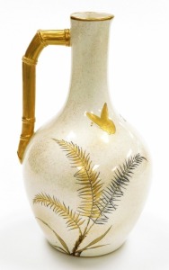 A Royal Worcester porcelain jug, on cream ground, heavily gilt decorated with storks and floral sprays and a bamboo style gilt handle, green stamp to underside, 26cm high. - 3