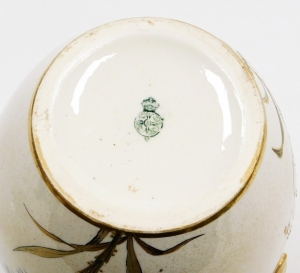 A Royal Worcester porcelain jug, on cream ground, heavily gilt decorated with storks and floral sprays and a bamboo style gilt handle, green stamp to underside, 26cm high. - 6