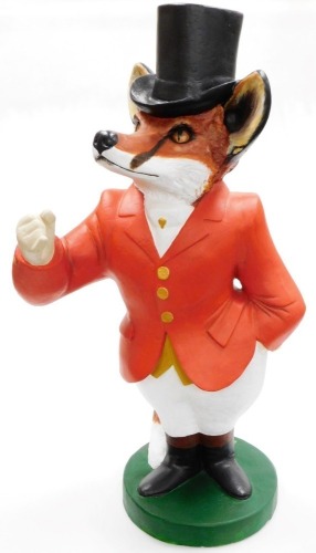 A fox huntsman model signed A. Boyt, of a fox in red waistcoat with top hat, dated 1988, 90cm high.