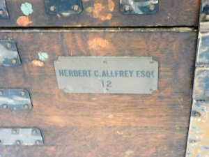 A 19thC Bracher and Sydenham Silversmiths, Reading oak and metal bound silver chest, of squared form with a brass plaque applied to the front for Herbert C. Allfrey Esq. 12, the hinged lid enclosing a vacant interior, stamped brass makers plaque to inside - 4