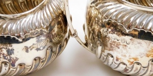A Victorian Neoclassical design silver four piece service, with a part fluted design body and ebonised handles and knops, makers mark for RM and EH, London 1888, 33oz gross. - 3