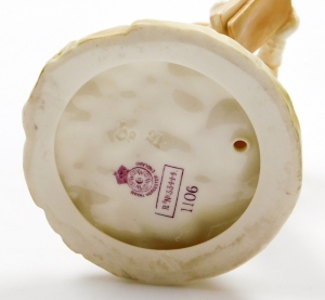 A Royal Worcester blush ivory porcelain figure of a boy, writing in a book and leaning against a tree stump, on a moulded base, stamped to underside, 20cm high. - 4