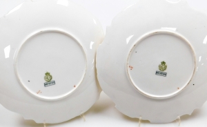 A pair of Royal Worcester blush ivory porcelain cabinet plates, decorated with flowers, etc., within a gilt shaped border, stamped to underside 237812, 21cm diameter. - 2
