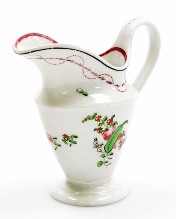 An early 19thC Newhall porcelain cream jug, pattern number 208, with rose band decoration, circa 1796-1805, 11.5cm high.