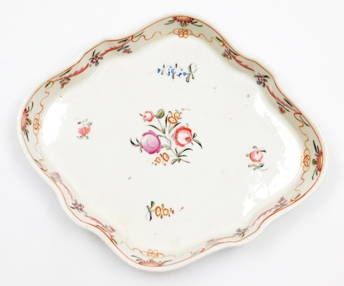 A late 18thC/early 19thC porcelain teapot stand, in the Newhall style with sprigs of flowers, pattern number 145, circa 1795-1800, 18.5cm x 15.5cm.