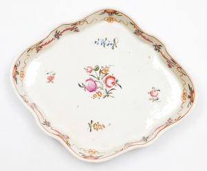 A late 18thC/early 19thC porcelain teapot stand, in the Newhall style with sprigs of flowers, pattern number 145, circa 1795-1800, 18.5cm x 15.5cm.