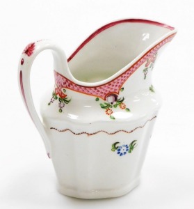 An early 19thC Newhall porcelain cream jug, with sprigs of flowers and pink scale border, pattern number 173, circa 1796-1805, 11cm high. - 2