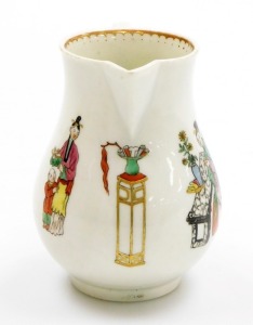 An 18thC first period Worcester sparrow beak porcelain cream jug, decorated with Oriental figures on a terrace, circa 1770, 8.5cm high. - 2