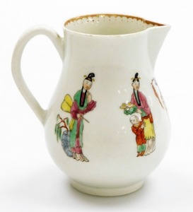 An 18thC first period Worcester sparrow beak porcelain cream jug, decorated with Oriental figures on a terrace, circa 1770, 8.5cm high. - 3