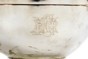 An Edwardian silver loving cup in Celtic style, the inscribed bowl presented to George Anthony Ratcliff Fillingham from his loving Godmother Lady Blake, with presentation gift card, bearing the initials GARF, Chester 1909, with a later matched spoon, Lond - 2