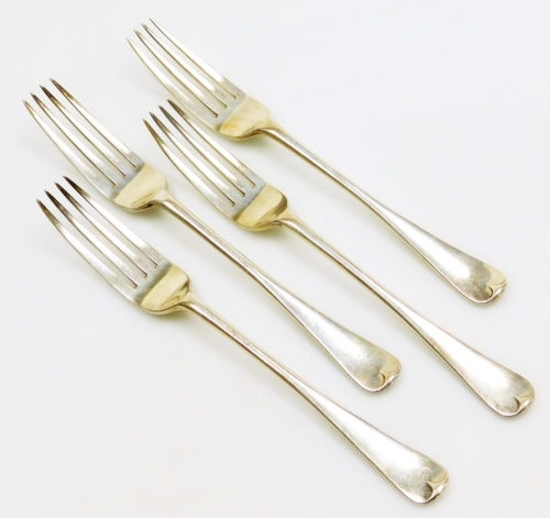 A set of four George V silver Old English pattern forks, makers marks for CW Fletcher and Son Ltd, Sheffield 1933, 9&frac12;oz.