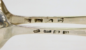 Two George III silver old English pattern serving spoons, London 1779 and 1819, 3&frac14;oz. - 2