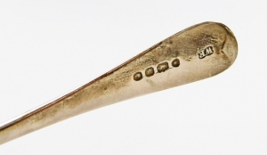 A set of six associated Victorian silver old English pattern teaspoons, with engraved initial to each handle, various makers and dates, 4&frac34;oz. - 2