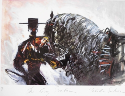 After Tabitha Salmon. The Grey Stallion, signed limited edition print, number 382/850, 28.5cm x 42cm.