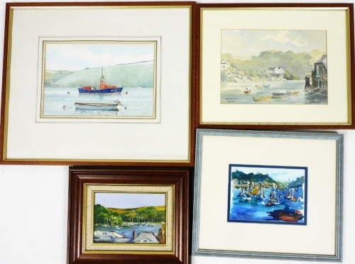 Gill Hailes (20thC British School). Fowey, watercolour, P.J. Greenhill, Fowey harbour scene, watercolour on paper, 17.5cm x 25cm, and others similar. (4)