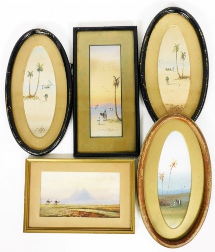 W. Crofts (late 19th/early 20thC School). Middle Eastern desert scene, gouache on paper, 23cm x 8cm, various other related works by the artist etc. (a quantity)