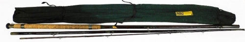 An Allcocks Gloria three piece bamboo float fishing rod, with canvas bag.
