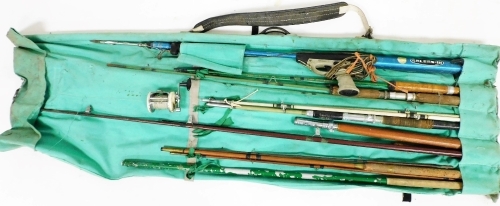 A canvas fishing bag, spear gun, etc.