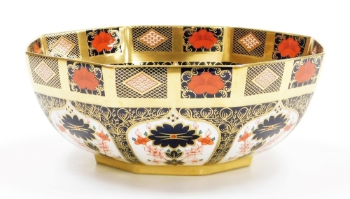 A Royal Crown Derby porcelain Imari pattern bowl, of shaped form, red stamp to underside, second, 24.5cm diameter.