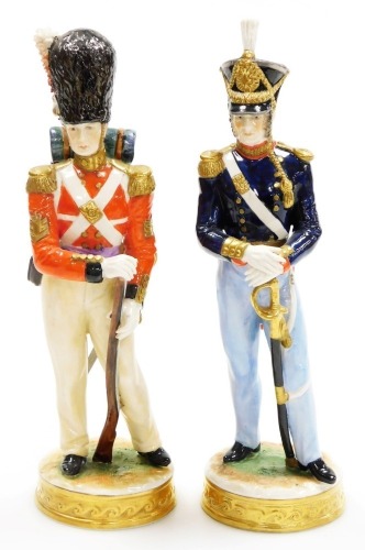 Two 20thC German porcelain figures, of an 1828 officer and an 1833 sergeant, 22cm high.