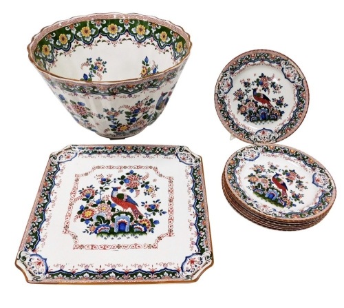 Various Booths Old Dutch pattern wares, to include a large planter 31cm diameter, 19cm high, a rectangular serving plate, 29cm x 29cm, and seven side plates. (9)