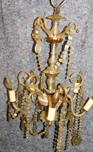 A Venetian style chandelier, with spirally twisted arms and cut drops, (AF).