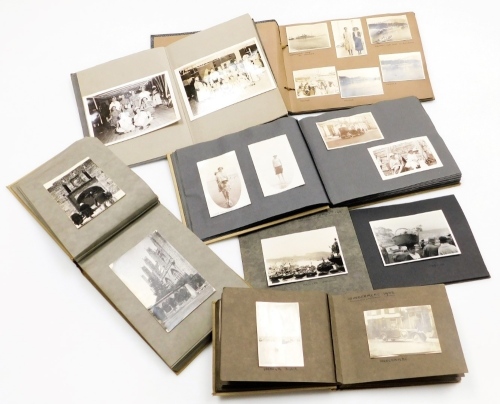 Various photograph albums showing 1930s West Indies scenes and various others, Panama Canal, France to include figures in boats, German Submarine sunk by the English in 1917 taken 1923, botanical gardens, horses, Windermere, Morecambe, other French and GB
