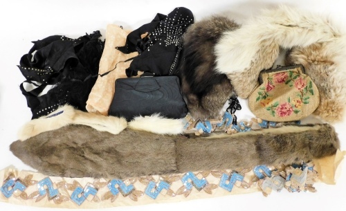 Various evening ware, haberdashery, etc., fur stole, evening bag 13cm high, various other items, etc. (a quantity)