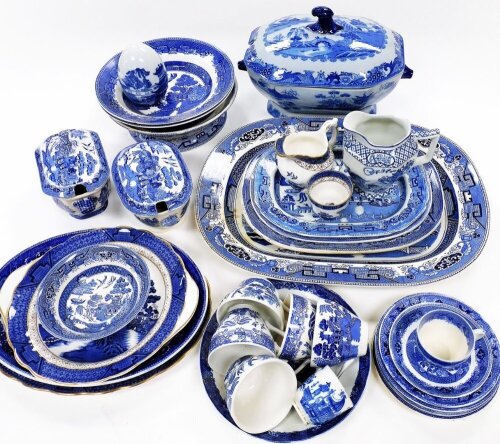 Various blue and white transfer printed wares, early 20thC and other, two soup tureens Willow pattern, 19cm wide, decorative egg ornament, Majestic Collection Royal Doulton Booths Real Old Willow, etc. (a quantity)
