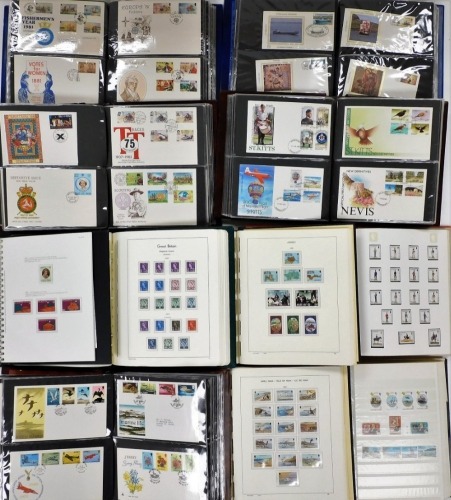 Stamps and philately. Isle of Man collectors stamps 1973, etc., in a Schauber album, various GB stamps, 1962-1963, 1956-1957 Elizabeth collectors stamps unused, other GB, various related items, SG Major cover album to include various first day covers, Jer