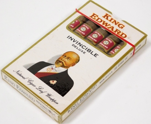 A pack of King Edward VII Invincible Deluxe cigars, unopened with plastic seal case.
