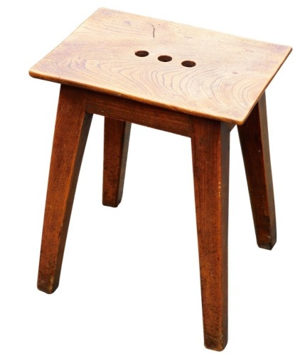 A 19thC ash and elm stool, of rectangular form, on square tapering legs, 45cm high, 36cm wide, 26cm deep.