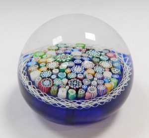 A John Deacons silhouette millefiori paperweight, blue ground, dated 2006, bears paper label, 8cm diameter. - 3