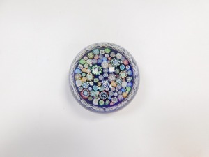A John Deacons silhouette millefiori paperweight, blue ground, dated 2006, bears paper label, 8cm diameter. - 4