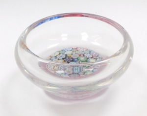 A Peter McDougall millefiori glass dish, with various close canes, bears paper label, 10.5cm diameter. - 3