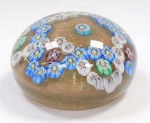 A Clichy millefiori glass paperweight, floral design, against a gold eventurine ground, 8.5cm diameter. - 3
