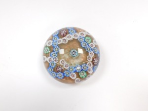 A Clichy millefiori glass paperweight, floral design, against a gold eventurine ground, 8.5cm diameter. - 4