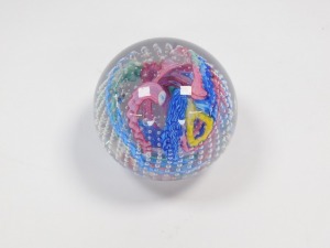 A vintage millefiori swirl paperweight, with graduated bands of air bubbles, 8cm diameter. - 4
