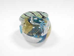 A Twists glass paperweight, designed by Mike Hunter, moulded over the body with a lizard, 10.5cm diameter. - 4