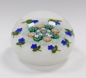 A Peter McDougall millefiori and scrambled latticino glass paperweight, with an outer band of violets, dated cane for 2010, bears paper label, 7cm diameter. - 3