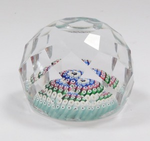 A Whitefriars faceted glass and concentric millefiori paperweight, with dated cane for 1973, 7cm diameter. - 3