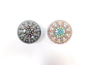 A Perthshire concentric millefiori and spiral twist paperweight, turquoise ground, central P cane, 6cm diameter, and an earlier similar paperweight, maker unknown, 6cm diameter. (2) - 4