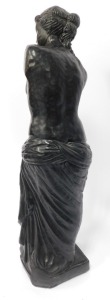 A black painted plaster figure of the Venus de Milo, on a rectangular base, 87cm high. - 2