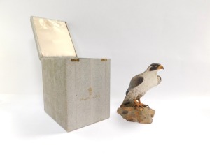 A Royal Crown Derby matt glazed Falcon, signed S L Beardsall, printed marks, 24cm high, boxed. - 3