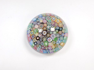 A Perthshire dated post millefiori glass paperweight, bearing a cone with initial T, and date cane for 1989, 8.5cm diameter. - 2