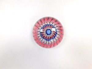 A Whitefriars Coronation concentric millefiori paperweight, bearing central cane with EIIR 1953, 7.5cm diameter. (AF) - 2