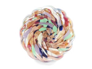 A Murano style glass model of a pumpkin, of fluted form, with spiral twist branch handle, having banded and gold aventurine decoration, 21cm diameter. - 3
