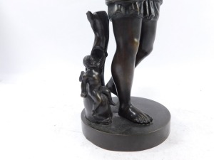 After The Antique. A bronze figure of 'Augustus of Prima Porta' The Emperor Augustus Caesar, dressed as a General, in the act of addressing his troops, in full armour, his right arm outstretched, behind Cupid riding a dolphin, raised on a circular base, - 3