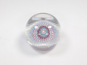 A late 19thC concentric millefiori glass paperweight, possibly Richardsons, of domed and footed form, 9cm diameter. - 2